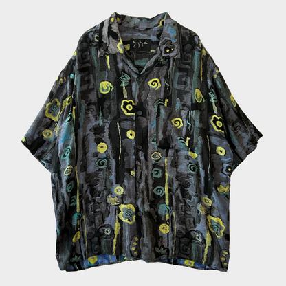 90's Jay Y・ko 100%レーヨン 総柄シャツ　黒紫 (サイズ不明)/A3702S-OS