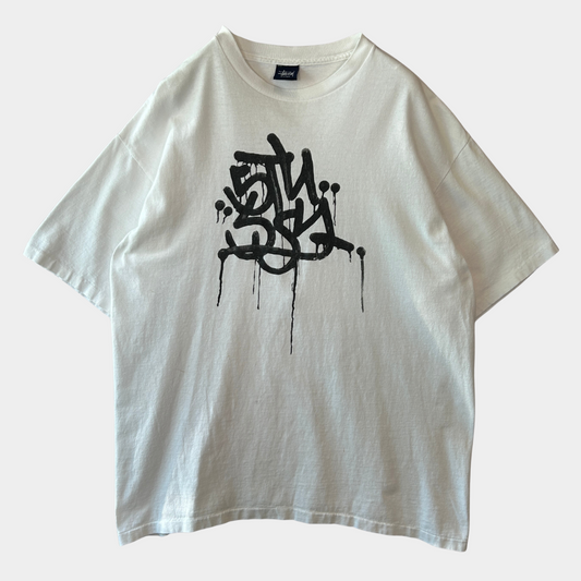 90's Stussy ステューシー グラフィックロゴTシャツ シングルステッチ 白(L)/B2524T-SO