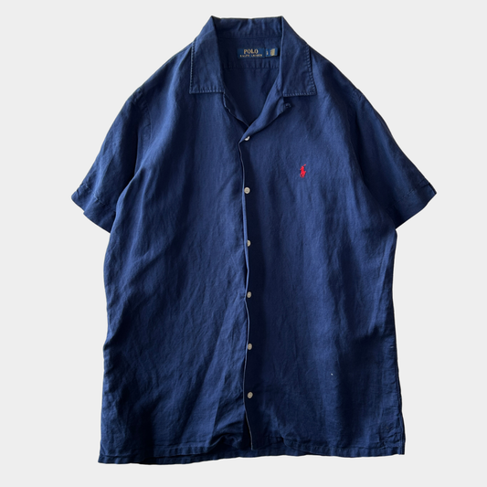 Polo Ralph Lauren ラルフローレン リネン混 オープンカラーシャツ ネイビー(L)/C0976SH-SO