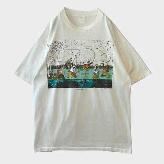 90's TEE-RIFIC ブルース・ジョンソン Match the Hatch フィッシングアートTシャツ 白 (サイズ不明) /B3753T-SO