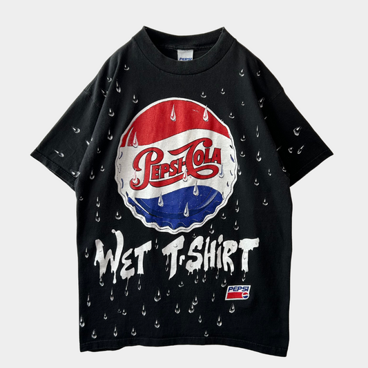 90's PEPSI-COLA"WET T-SHiRT"ペプシコーラ プリントTシャツ アドバタイジング 黒(M)/A7073T-SO
