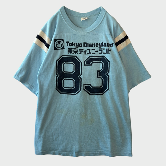 80's "Disney" ディズニー Tokyo Disney Land 開園記念Tシャツ 水色(M)/A7093T-SO