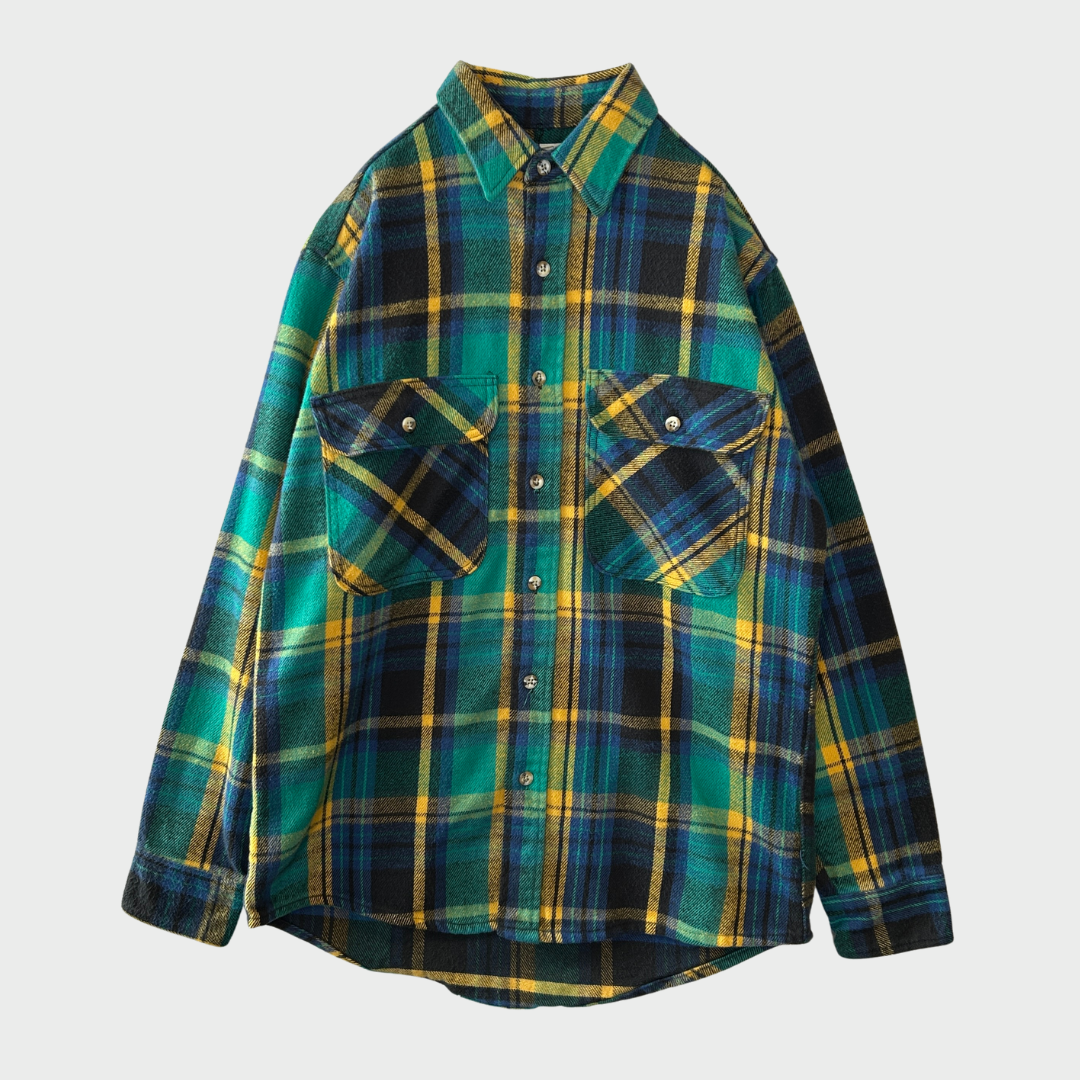 80's  PRIVATE PROERTY タータンチェック ネルシャツ 緑、青、黄色 M /A8491SH-SO