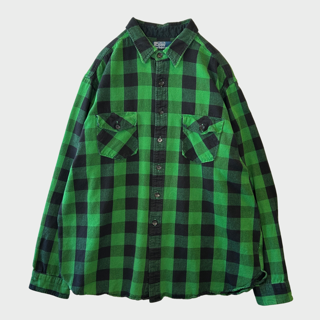 00's  Ralph Lauren  オンブレチェック ネルシャツ 緑 XXL /A8483SH-SO