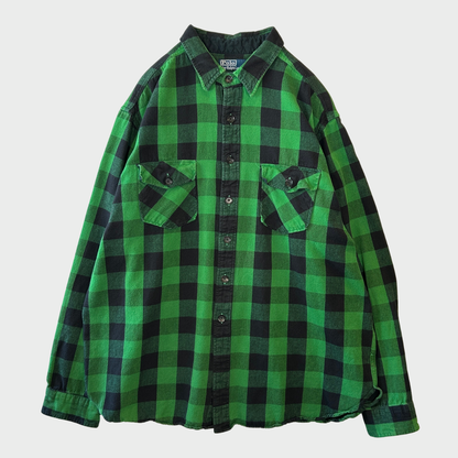 00's  Ralph Lauren  オンブレチェック ネルシャツ 緑 XXL /A8483SH-SO