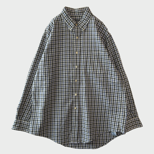 00's LANDS'END ランズエンド チェック ボタンダウンシャツ 青系 (L~XL) /B4139SH-SO