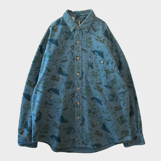 90's  Eddie Bauer エディーバウアー シャモアクロスシャツ 総柄シャツ 青 L /A8451SH-SO