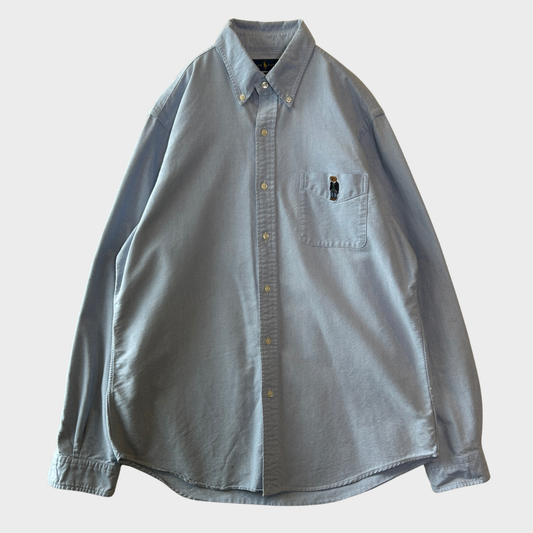 00's Ralph Lauren ラルフローレン ポロベア刺繍 ボタンダウンシャツ 水色 (L) /C1430SH-SO