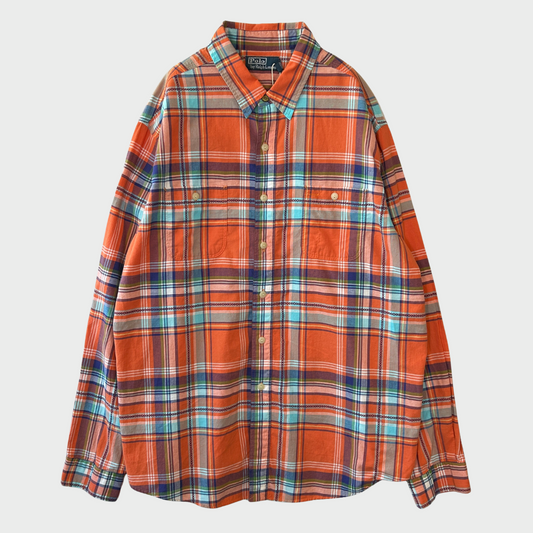 00's Ralph Lauren ラルフローレン チェックシャツ オレンジ青緑 (2XL)/A4604S-SO