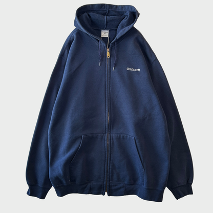 90-00's Carhartt カーハート スクリプトロゴ刺繍 フルジップパーカーネイビー(XL)/B3026S-SO