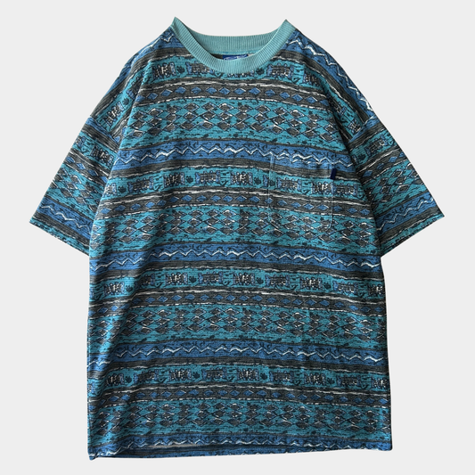 90's Ocean Pacific ネイティブ柄 サーフ ポケットTシャツ 青系統 (2XLT)/C1227T-SO