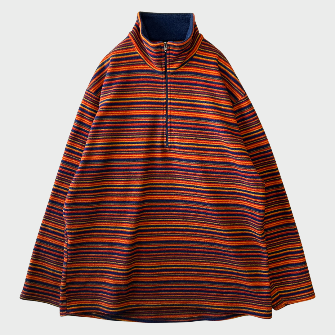 90's Patagonia パタゴニア Capilene キャプリーン フリース プルオーバー マルチボーダー オレンジネイビー (L) /A9841F-SO