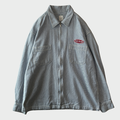 90's~ OLD NAVY ヒッコリーストライプ フルジップシャツジャケット 青白 (L)/B4133O-SO