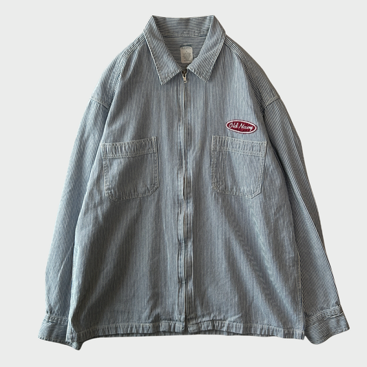 90's~ OLD NAVY ヒッコリーストライプ フルジップシャツジャケット 青白 (L)/B4133O-SO