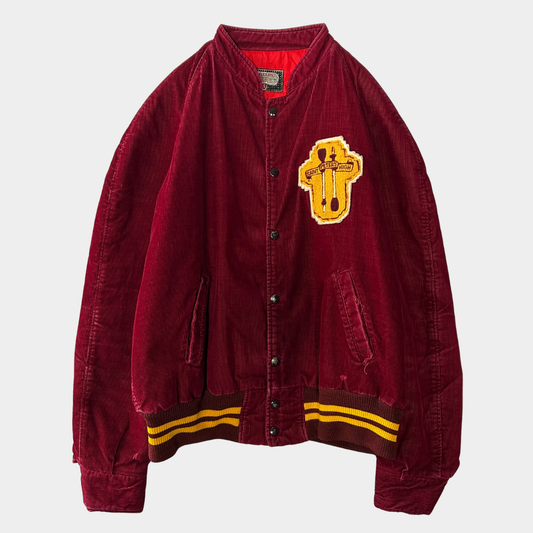 70's SHIELDS corduroy varsity jacket コーデュロイ スタジャン ワインレッド (S)/A6007J-SO
