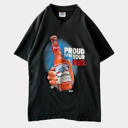 90's BUDWEISER バドワイザー アドバタイジングTシャツ 企業Tシャツ 黒(L)/C0992T-SO