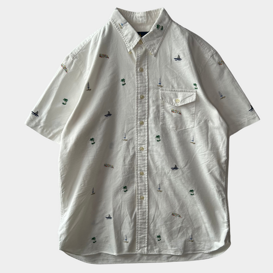 00's Ralph Lauren ラルフローレン B/Dオックスフォードシャツ 半袖 白(L)/B2551SH-SO