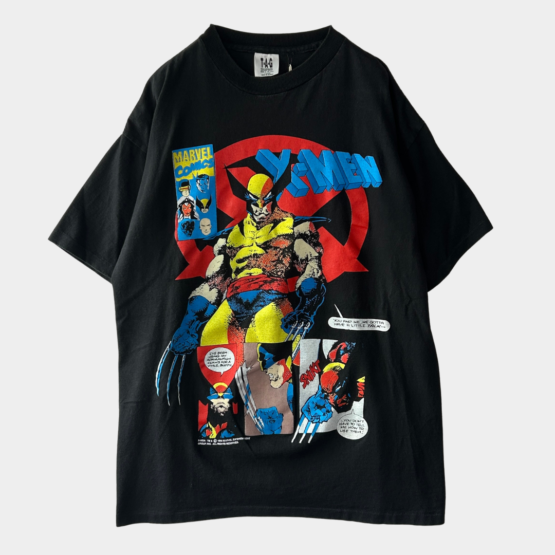 90's Marvel X-Men ウルヴァリン キャラクターTシャツ 黒 (L)/C1014T-SO