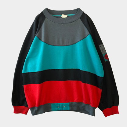 90's Adidas アディダス マルチカラーラグランスウェット 左袖パッチ 黒赤灰水色 (サイズ不明)/B0190S-SO