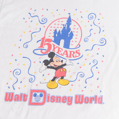 80's Disney World 15years リンガーTシャツ 白青 (S)/A4253T-SO