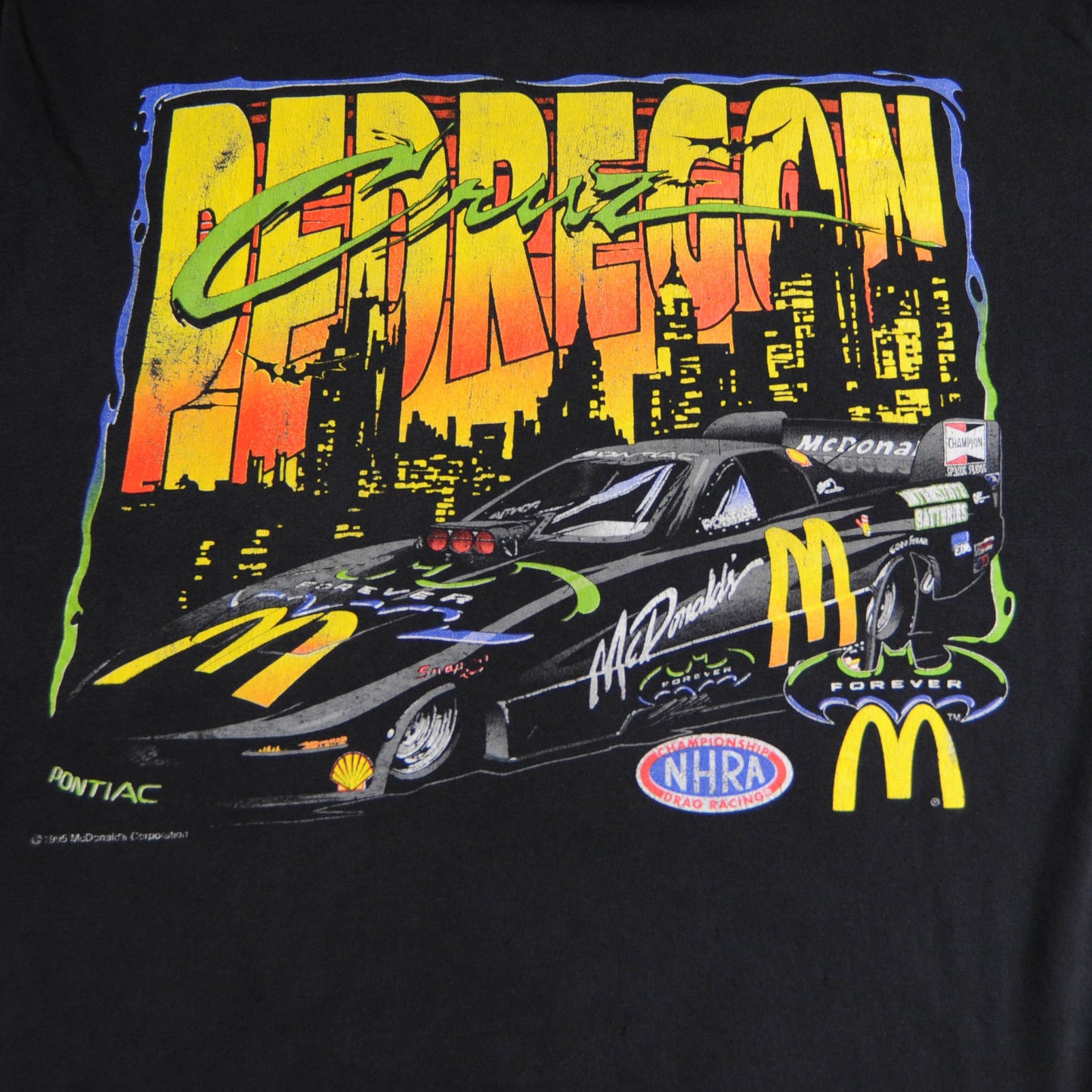 90’s McDonald's BATMAN FOREVER PEDREGON レーシングTシャツ 黒 (XL)/A3546T-SO