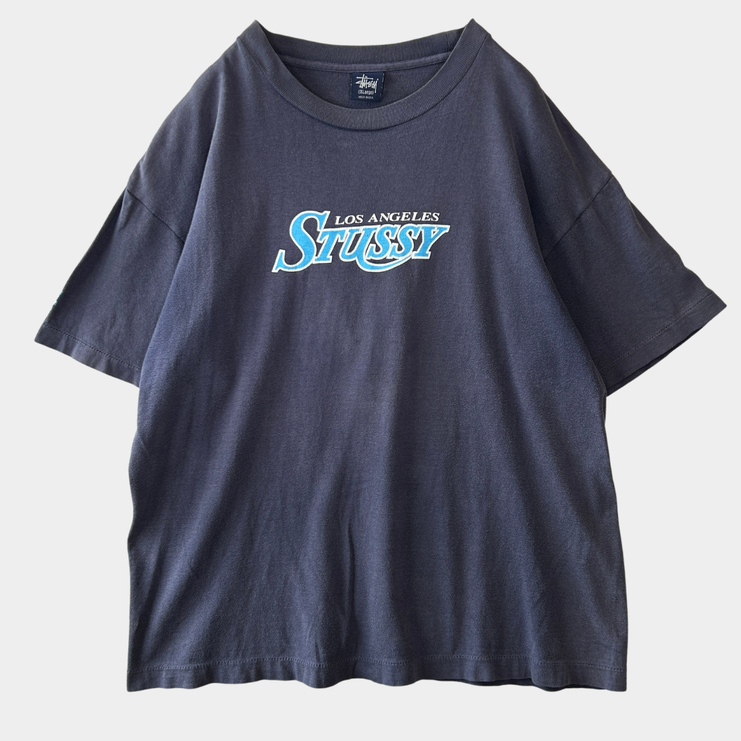 90's Stussy ステューシー LA Lakers ロゴTシャツ USA製 ネイビー(XL)/C0438T-SO