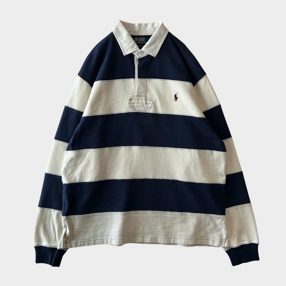 00's Polo by Ralph Lauren ラルフローレン ボーダーラガーシャツ 白×ネイビー(L)/A7772T-SO