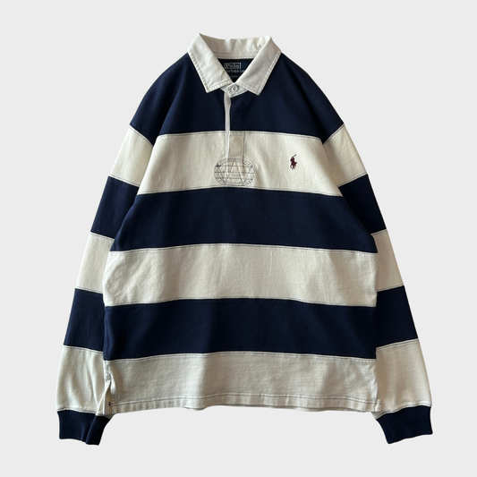 00's Polo by Ralph Lauren ラルフローレン ボーダーラガーシャツ 白×ネイビー(L)/A7772T-SO