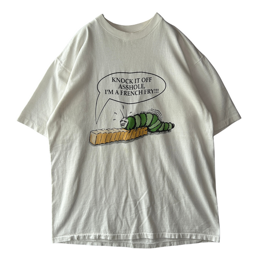 90's KNOCK IT OFF I'M A FRENCH FRY!!! ポテト イモムシ Tシャツ 白 (サイズ不明)/B2750T-SO