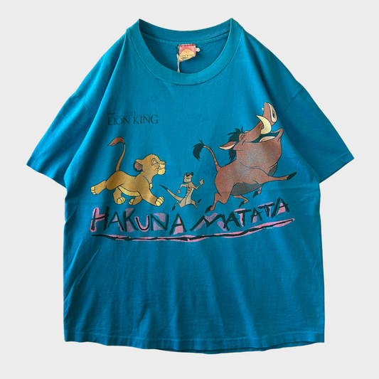 90's Disney Lion King "HAKUNA MATATA" キャラクターTシャツ ターコイズブルー (L)/A6758T-SO