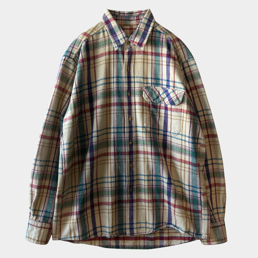 80's ~ L.L.Bean チェック フランネルシャツ ベージュ レッド パープル グリーン (不明)/C0263SH-SO