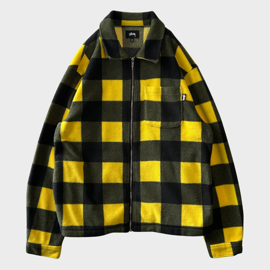 00's Stussy ステューシー チェック フリース シャツジャケット 黒黄 (XL) /C0323J-SO