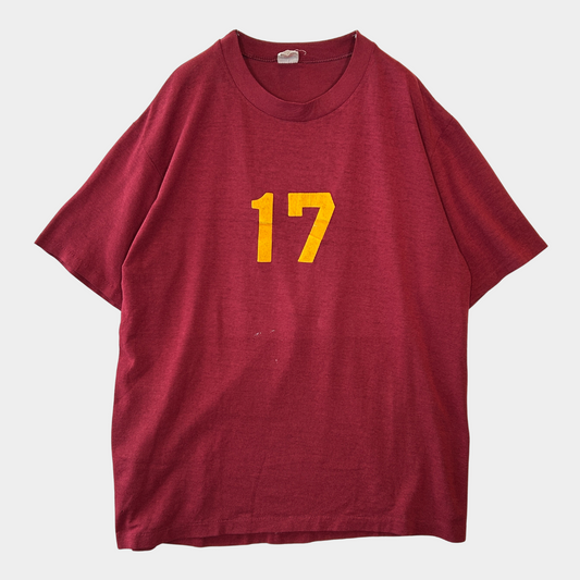 80's GULF COAST Sportswear "17"フロッキープリント  ナンバリングTシャツ バーガンディー (XL)/A6887T-SO