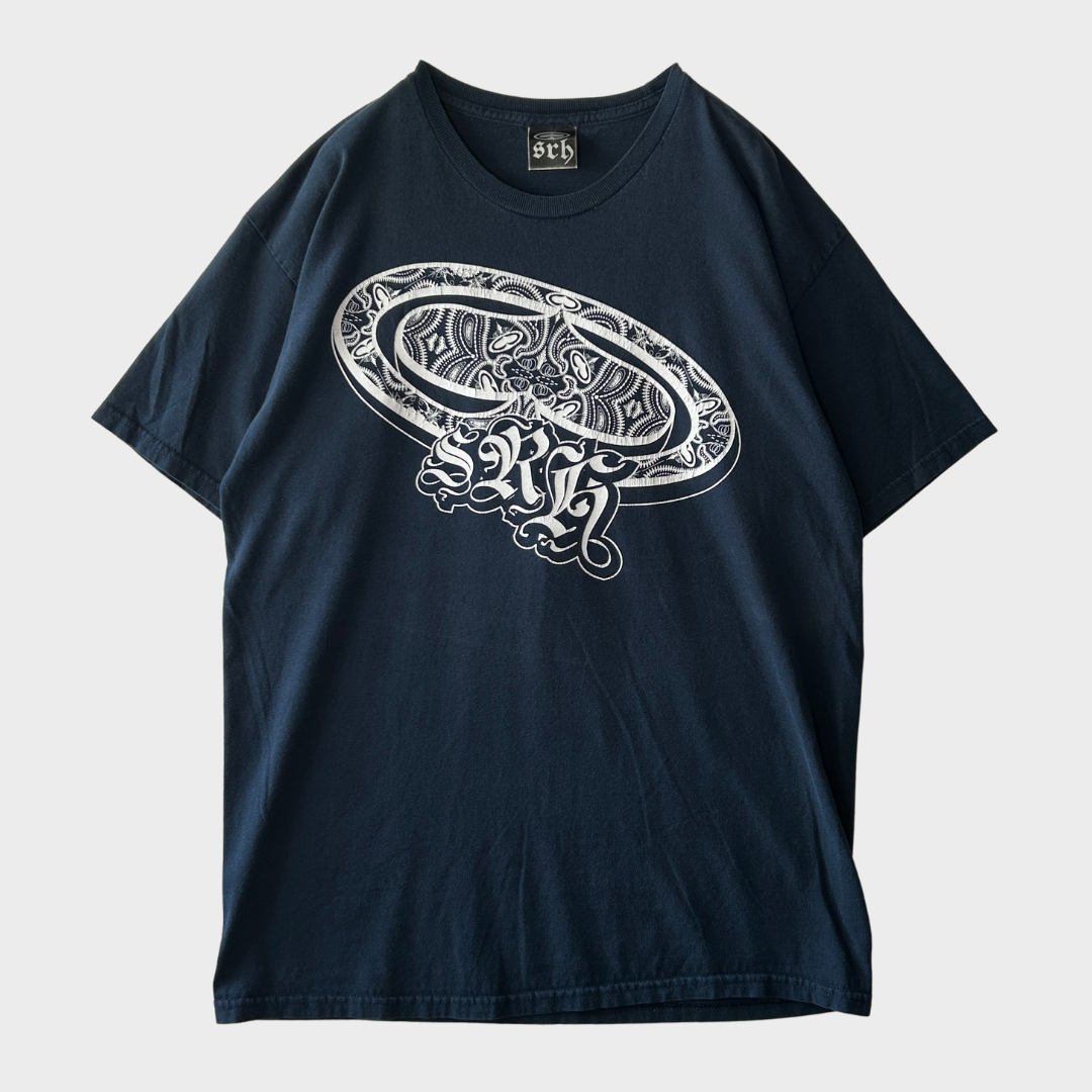 90〜00's SRH ペイズリー柄 ロゴプリントTシャツ ネイビー (L)/B3055T-SO