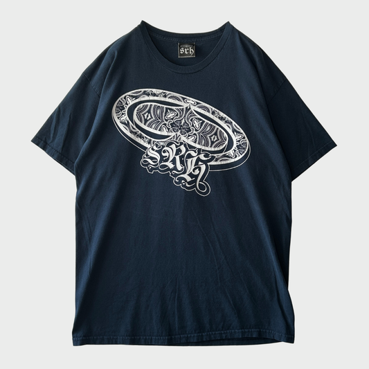 90〜00's SRH ペイズリー柄 ロゴプリントTシャツ ネイビー (L)/B3055T-SO