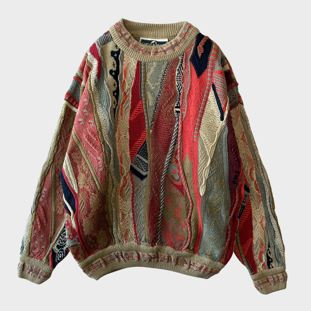 90's CARLO ALBERTO 総柄 3Dニット セーター マルチカラー (XS) /A8953K-SO