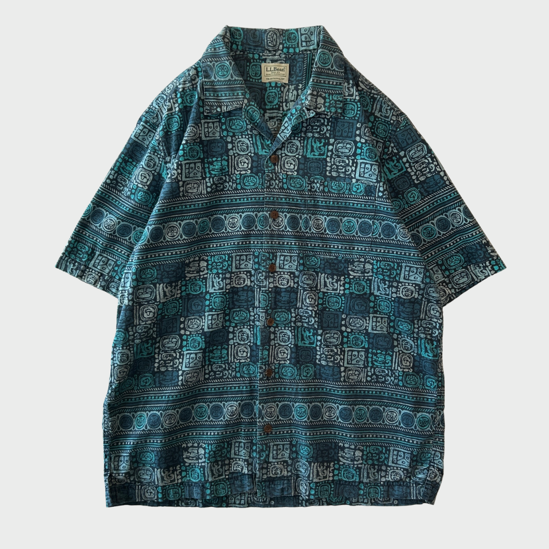 00's L.L.Bean エルエルビーン 総柄 トロピック オープンカラーシャツ 青系 (サイズ不明) B3684SH-SO