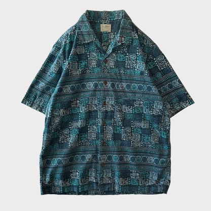 00's L.L.Bean エルエルビーン 総柄 トロピック オープンカラーシャツ 青系 (サイズ不明) B3684SH-SO