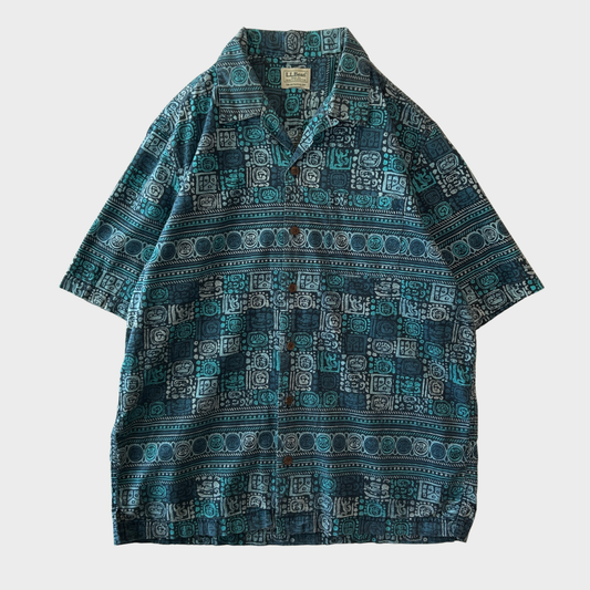 00's L.L.Bean エルエルビーン 総柄 トロピック オープンカラーシャツ 青系 (サイズ不明) B3684SH-SO