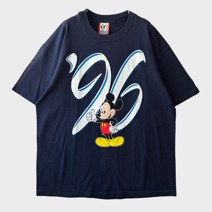 90's Disney '96 ミッキープリント ディズニーTシャツ 紺 (XL)/B2791T-SO