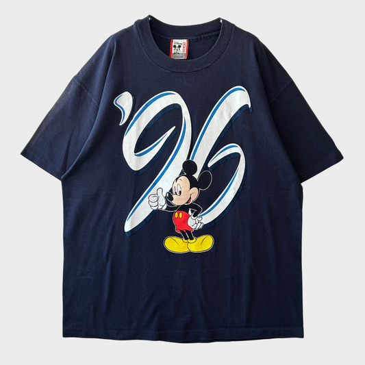 90's Disney '96 ミッキープリント ディズニーTシャツ 紺 (XL)/B2791T-SO
