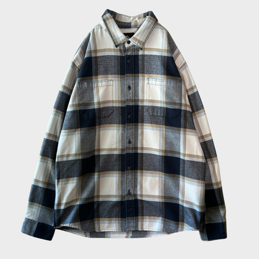 00's QUIKSILVER クイックシルバー DNA Flannel フランネルシャツ ホワイト/ベージュ/ネイビー(XL)/B4189SH-SO