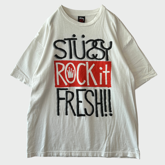 00's Stussy ステューシー ”Rock It Fresh” プリントTシャツ 白 (XL)/C0436T-SO