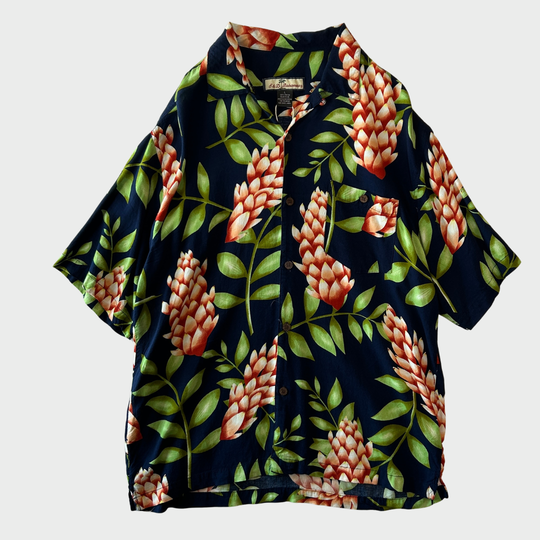 00's S&D Bahamas レーヨン アロハシャツ ネイビー (L) B3937SH-SO