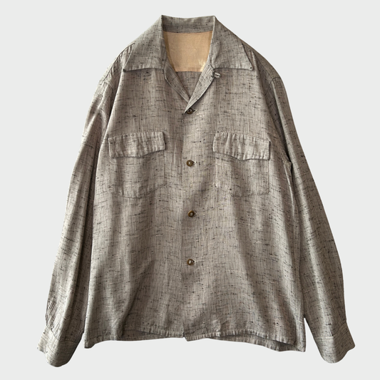 50's Unknown レーヨン ギャバジンシャツ オープンカラー  "絣" ピンク黒 (S相当)C6114S-SO