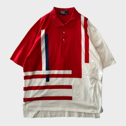 00's Polo Ralph Lauren ボーダー柄 星条旗 ポロシャツ 赤白青(XL)/A3738S-SO