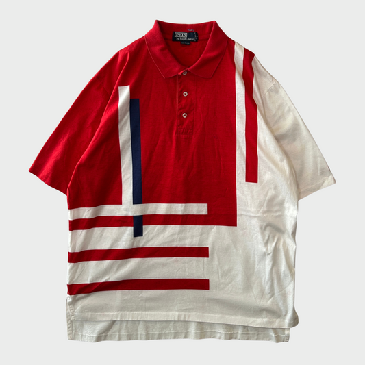 00's Polo Ralph Lauren ボーダー柄 星条旗 ポロシャツ 赤白青(XL)/A3738S-SO
