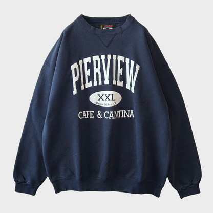 90's Soffe "PIERVIEW" Cafe & Cantina カレッジスウェット 紺 (XL)/A7902S-SO