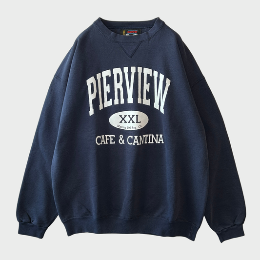 90's Soffe "PIERVIEW" Cafe & Cantina カレッジスウェット 紺 (XL)/A7902S-SO