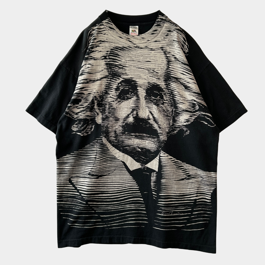 90's Albert Einstein アインシュタイン 肖像画Tシャツ ブラック (XL)/C1221T-SO